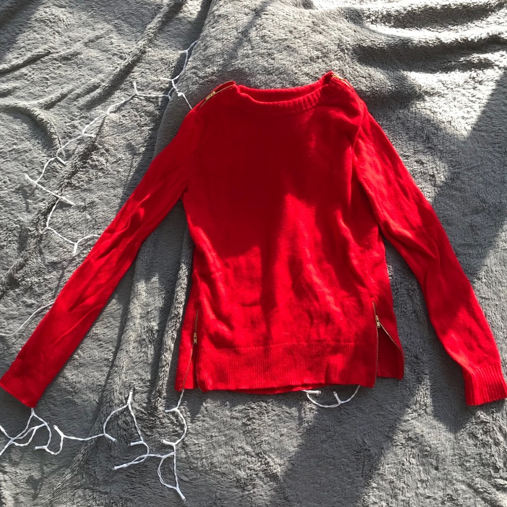 FINAL Red J Crew Sweater with gold zipper details!